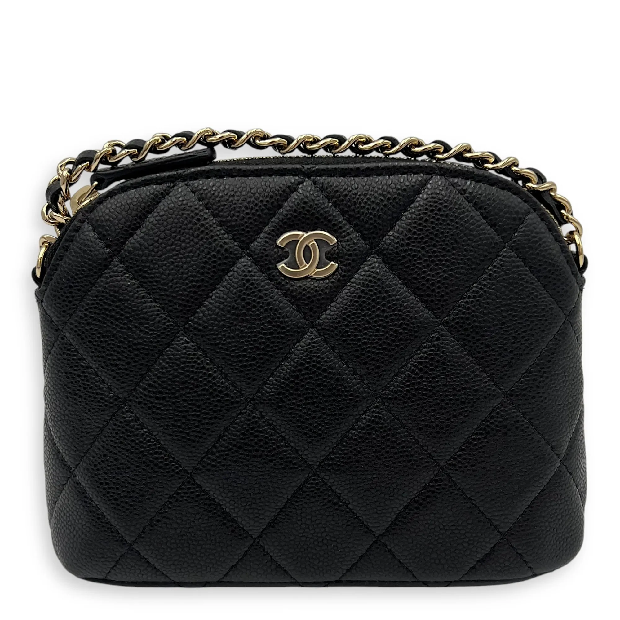 24S Quilted Crossbody Bag Mini Black in Caviar Leather, Gold hardware
