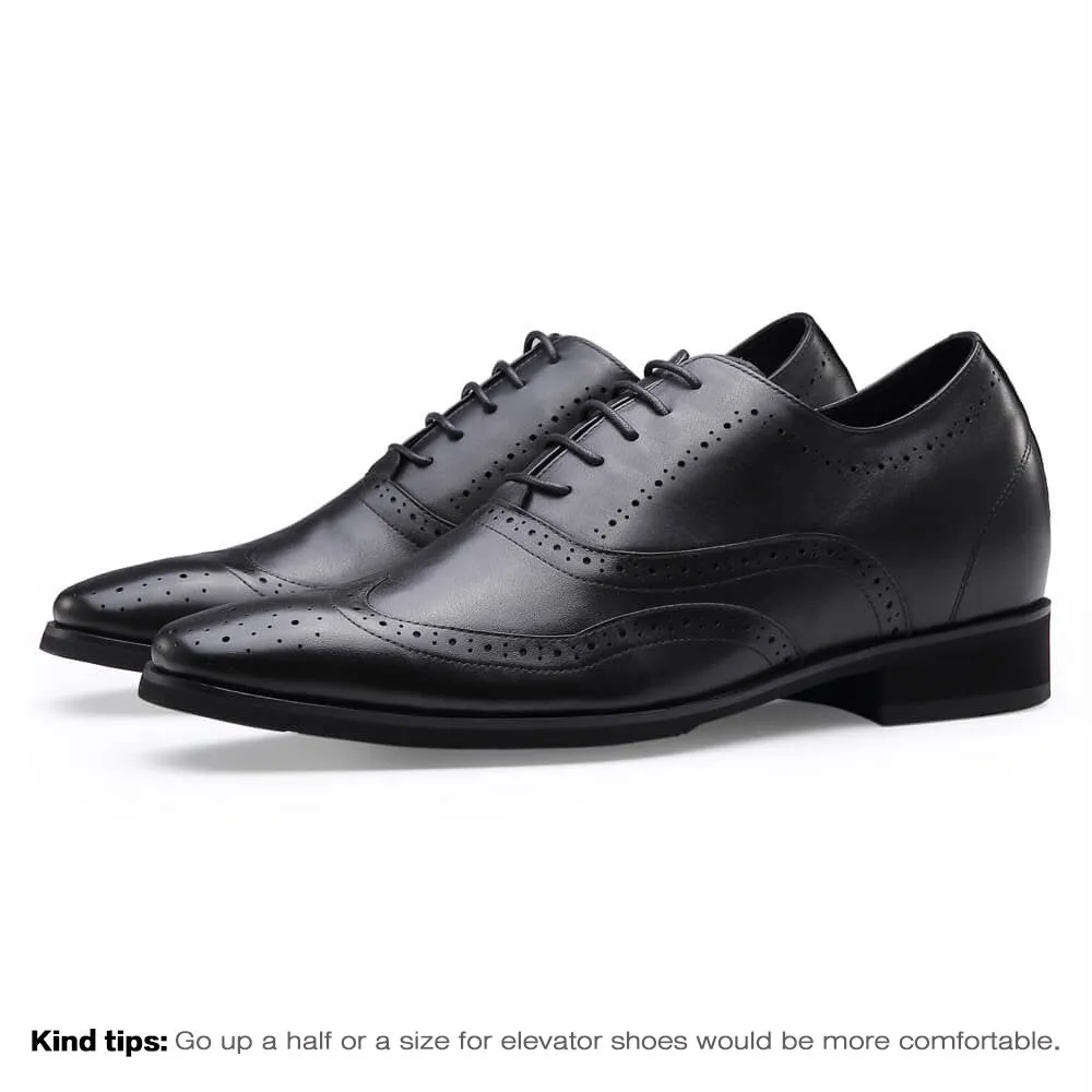 7 CM /2.76 Inches CMR CHAMARIPA Handcrafted Elevator Dress Shoes - Black Oxford Wingtip Shoes for Tall Men