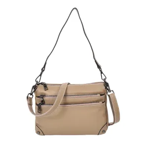 Adalynn Women's Real Leather Cross-Body Organiser Shoulder Bag Beige
