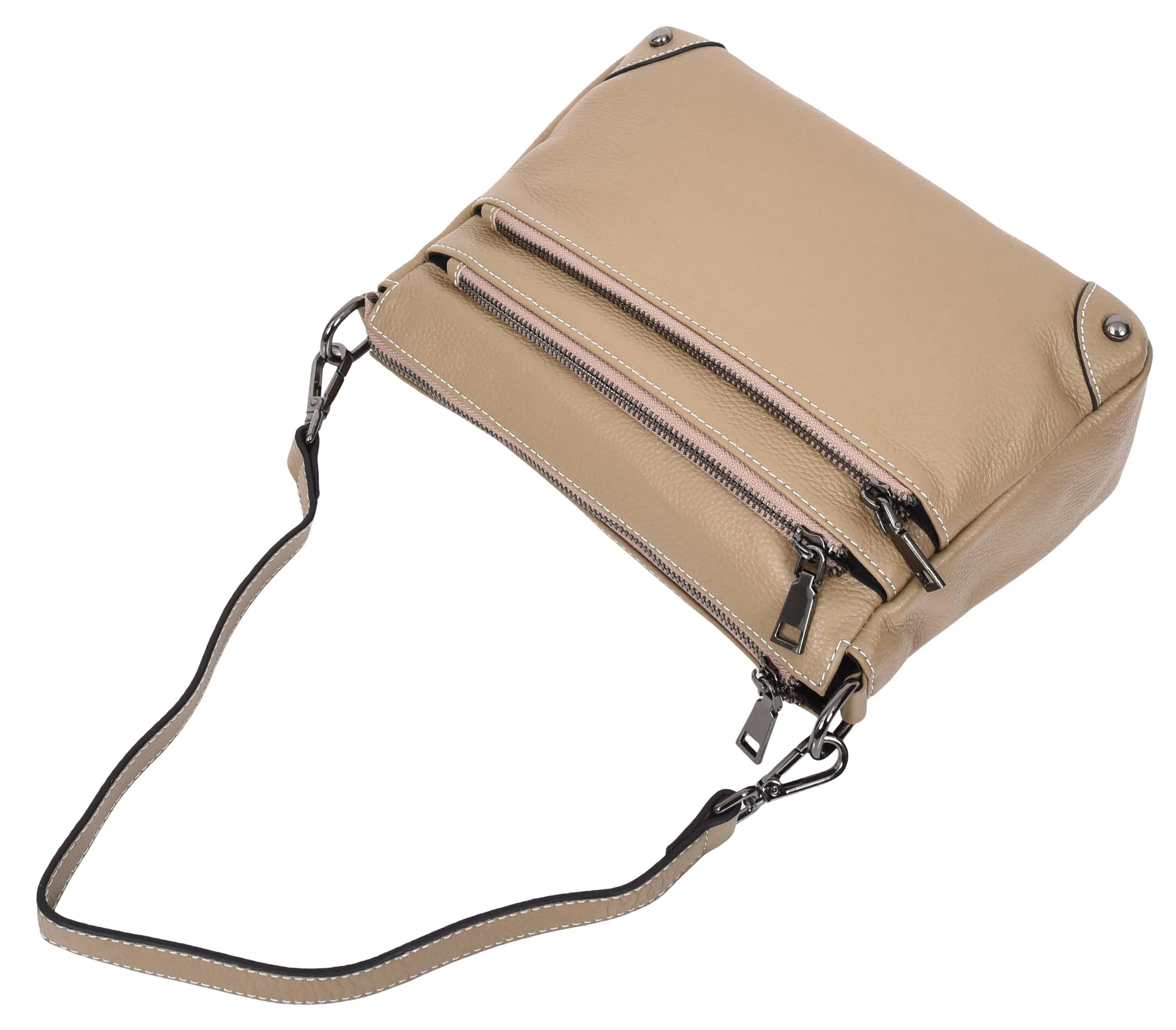 Adalynn Women's Real Leather Cross-Body Organiser Shoulder Bag Beige