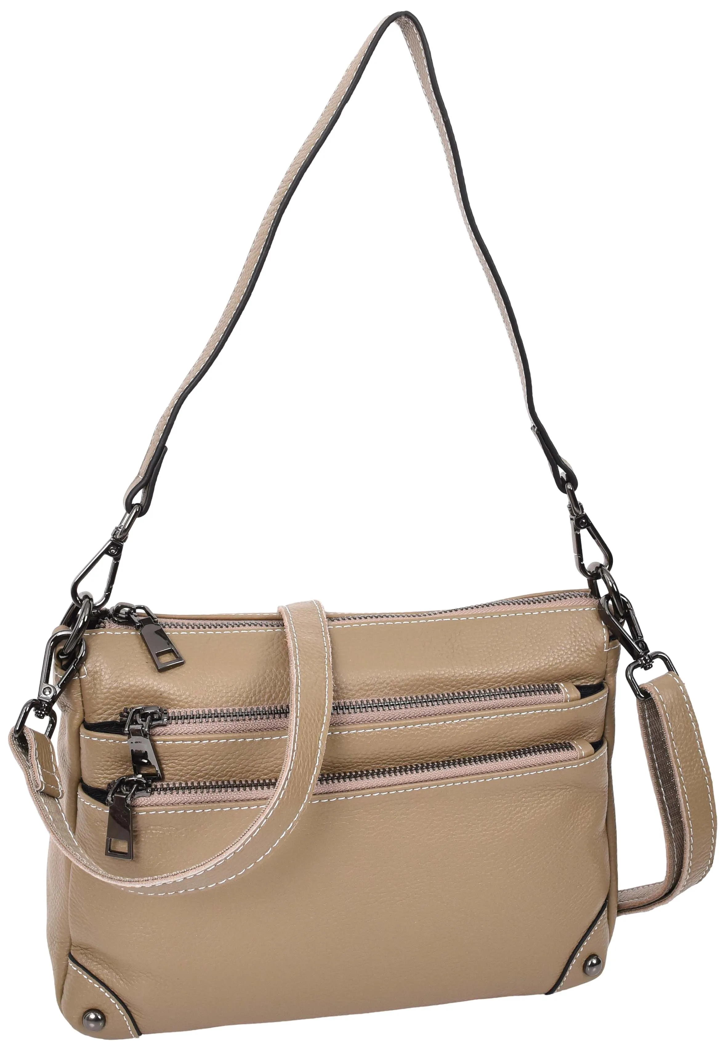 Adalynn Women's Real Leather Cross-Body Organiser Shoulder Bag Beige