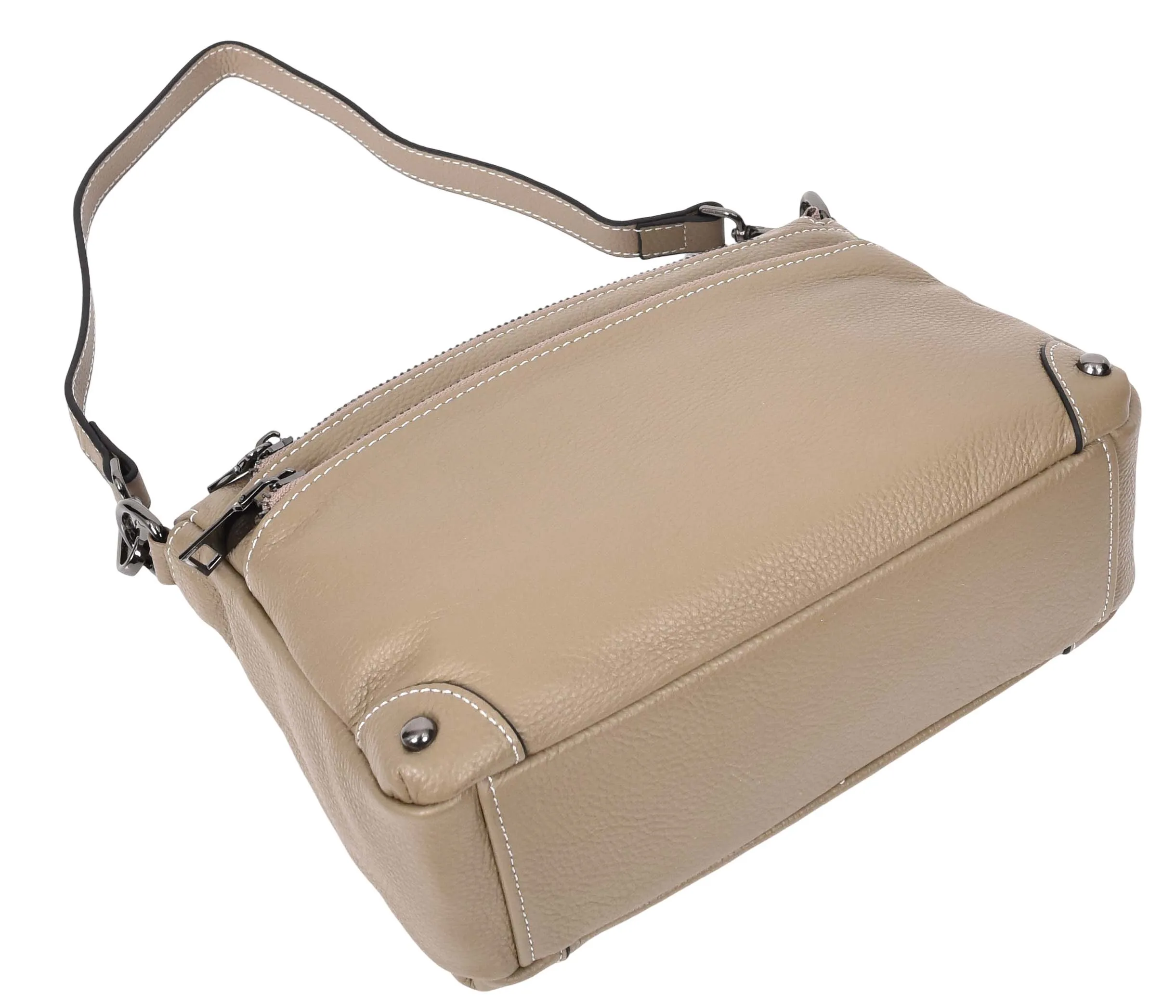 Adalynn Women's Real Leather Cross-Body Organiser Shoulder Bag Beige