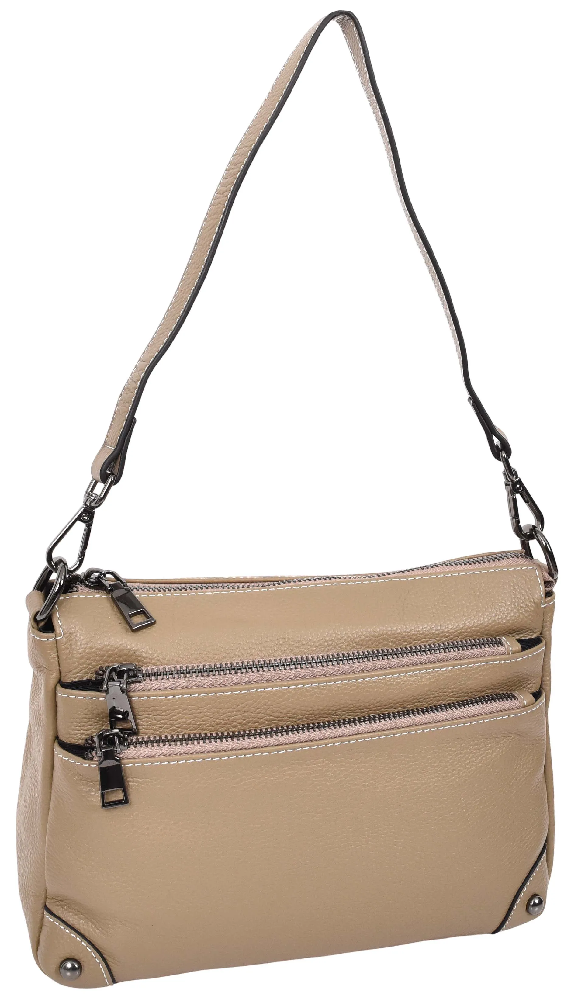 Adalynn Women's Real Leather Cross-Body Organiser Shoulder Bag Beige