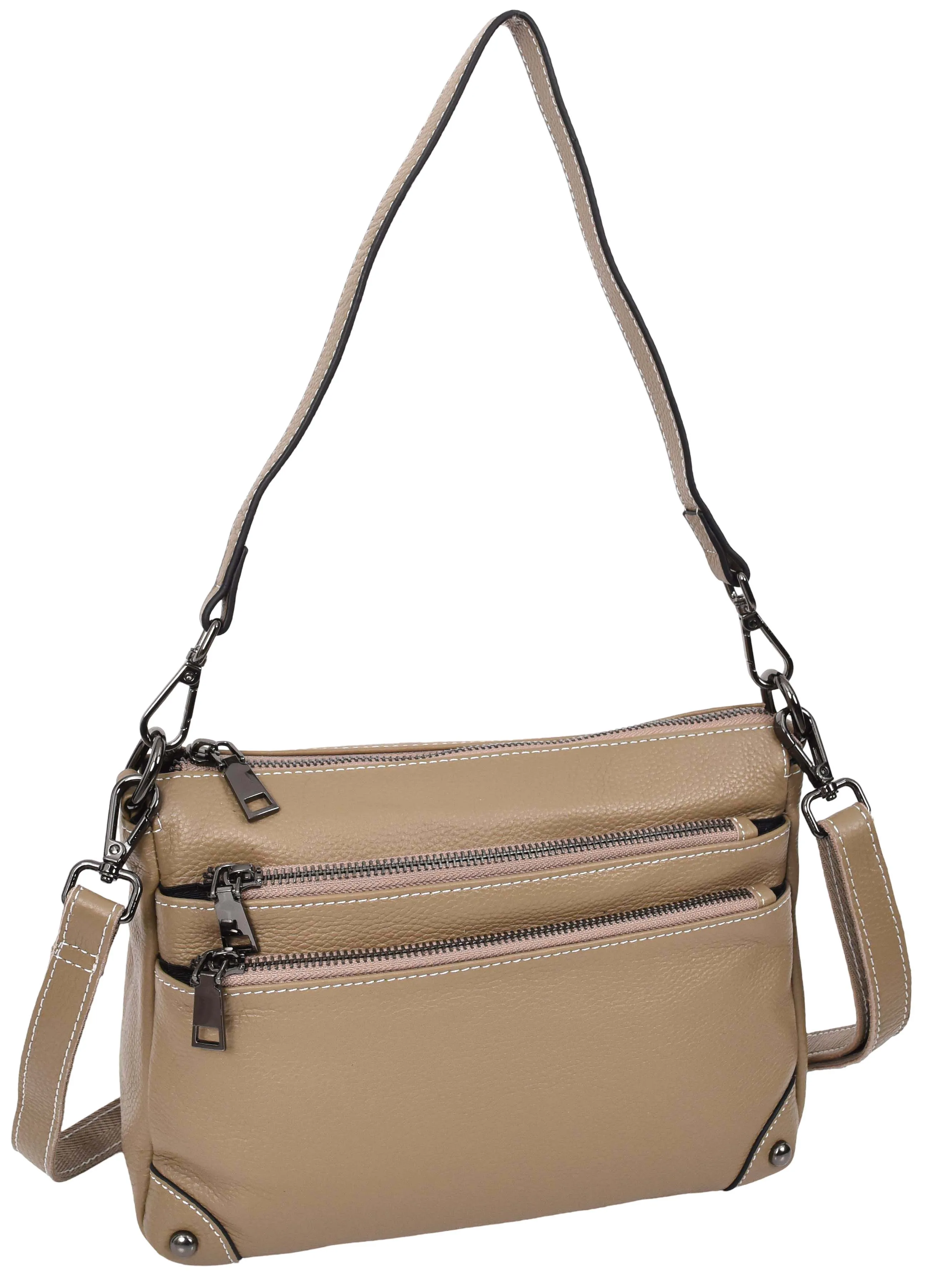Adalynn Women's Real Leather Cross-Body Organiser Shoulder Bag Beige