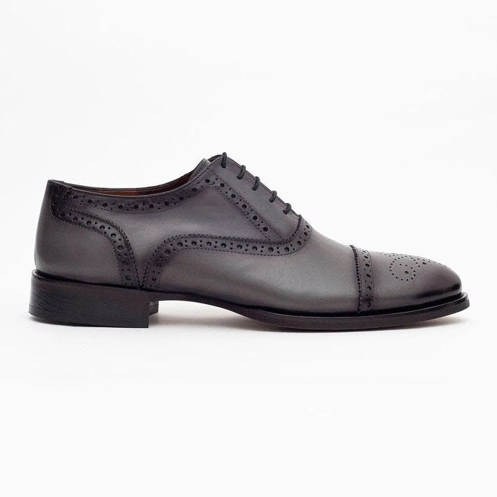 Ariston Boys Gray Oxford Lace-up Leather Dress Shoes