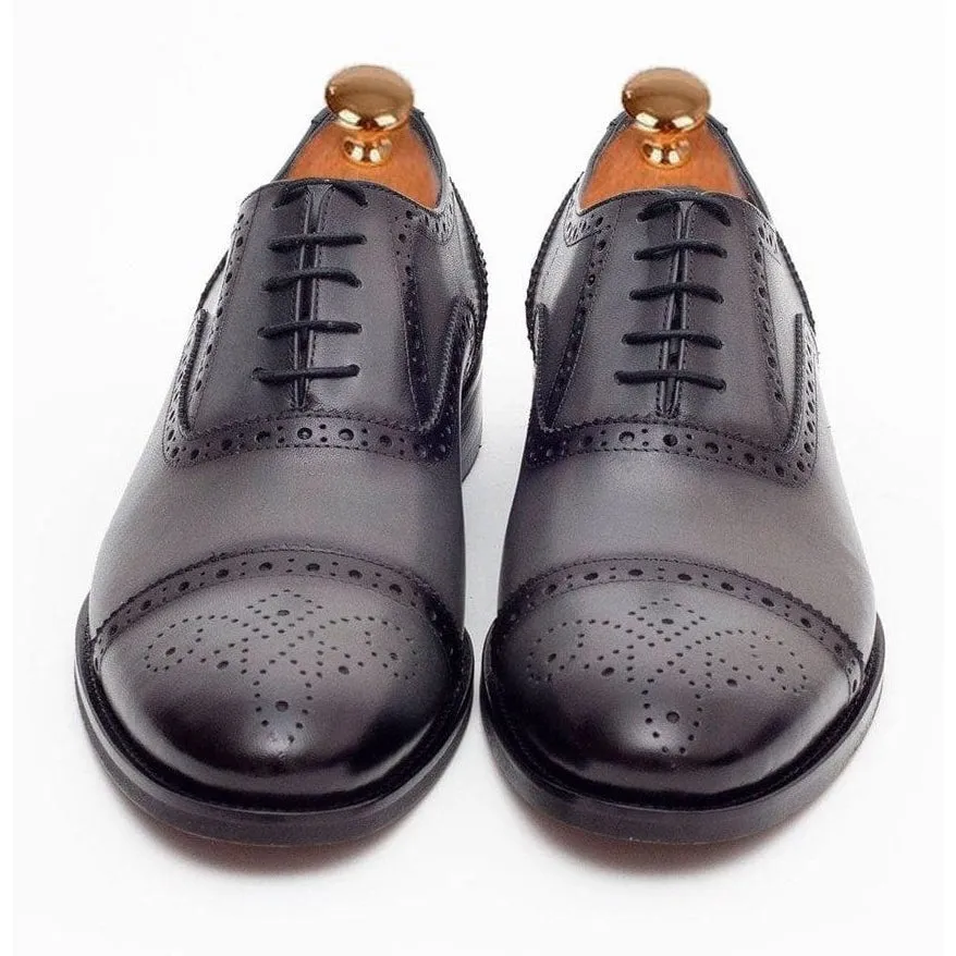 Ariston Boys Gray Oxford Lace-up Leather Dress Shoes