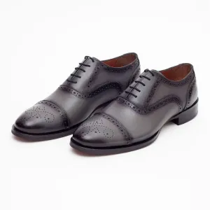 Ariston Boys Gray Oxford Lace-up Leather Dress Shoes