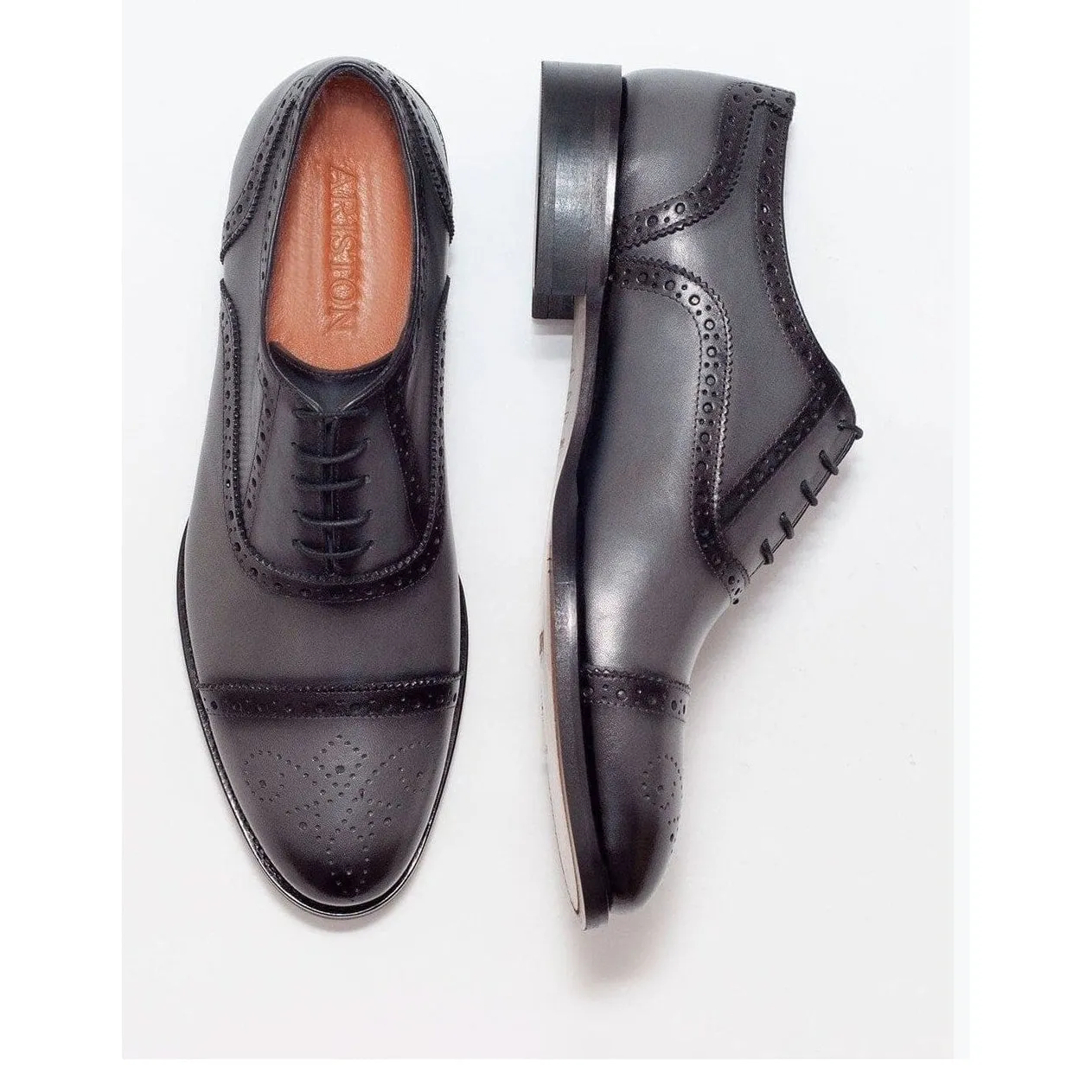 Ariston Boys Gray Oxford Lace-up Leather Dress Shoes