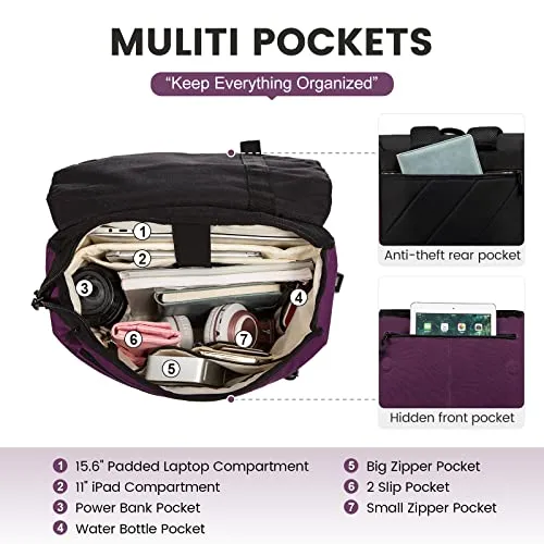 Backpack, 15.6 Inch Laptop Backpack School Backpack Teen with USB Charging Port & Laptop Compartment, Waterproof School Bag Elegant for School Uni Travel Work