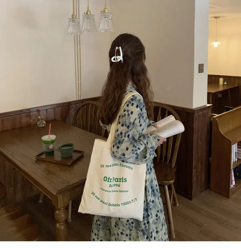 Bags for Women 2021 Fresh and Sweet Simple Shoulder Bag Portable Large-capacity Shopping Bag English Pattern Open Handbags