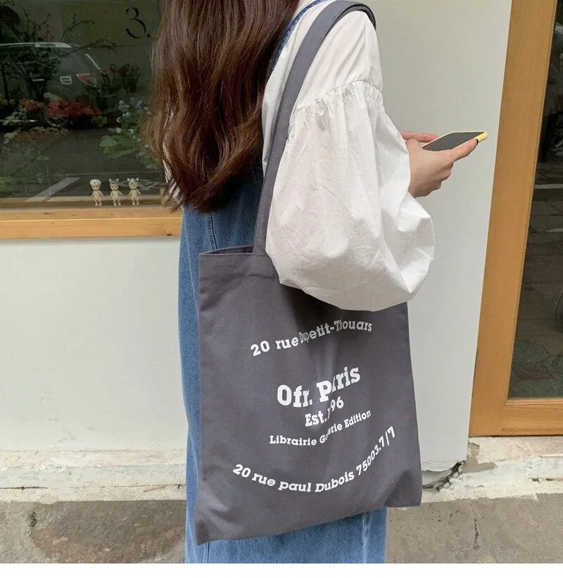 Bags for Women 2021 Fresh and Sweet Simple Shoulder Bag Portable Large-capacity Shopping Bag English Pattern Open Handbags
