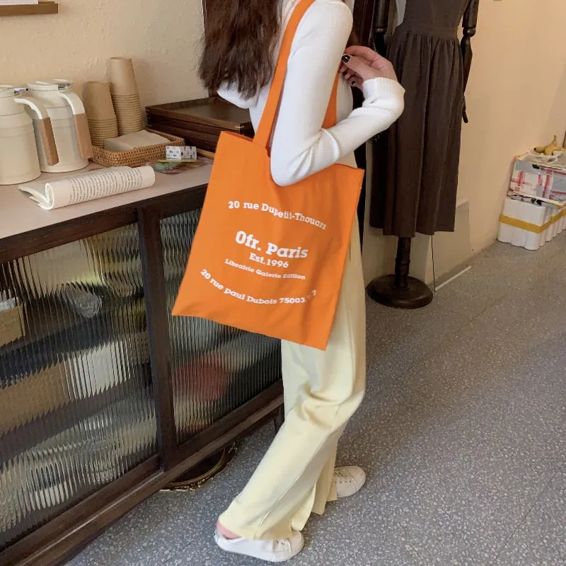 Bags for Women 2021 Fresh and Sweet Simple Shoulder Bag Portable Large-capacity Shopping Bag English Pattern Open Handbags