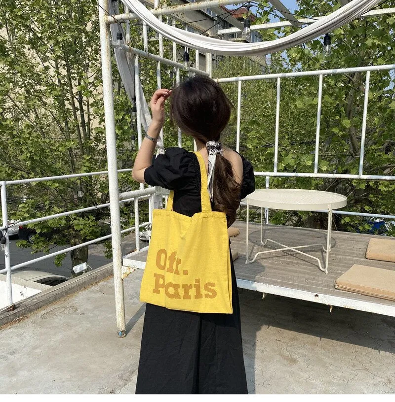 Bags for Women 2021 Fresh and Sweet Simple Shoulder Bag Portable Large-capacity Shopping Bag English Pattern Open Handbags
