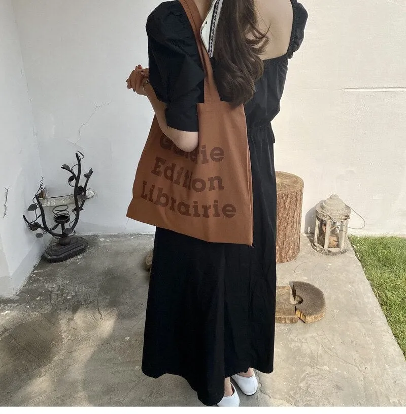 Bags for Women 2021 Fresh and Sweet Simple Shoulder Bag Portable Large-capacity Shopping Bag English Pattern Open Handbags