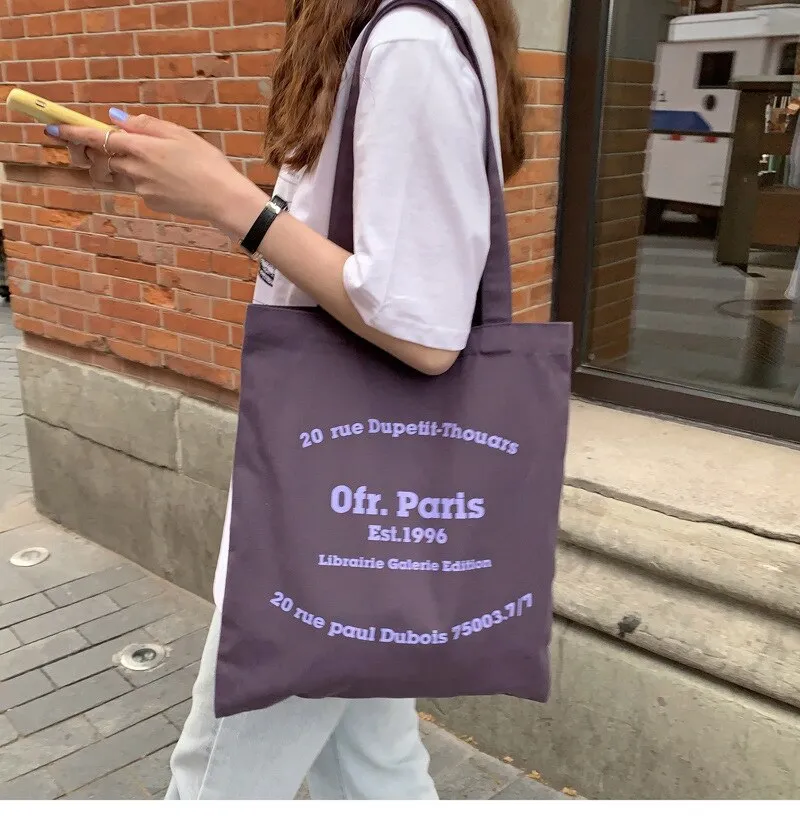 Bags for Women 2021 Fresh and Sweet Simple Shoulder Bag Portable Large-capacity Shopping Bag English Pattern Open Handbags