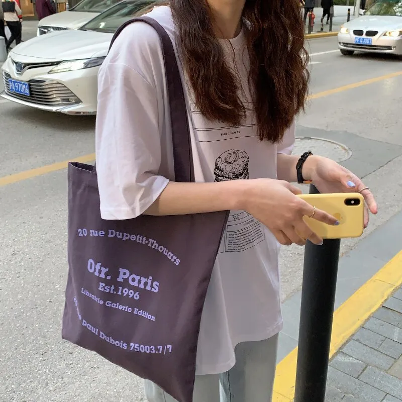 Bags for Women 2021 Fresh and Sweet Simple Shoulder Bag Portable Large-capacity Shopping Bag English Pattern Open Handbags