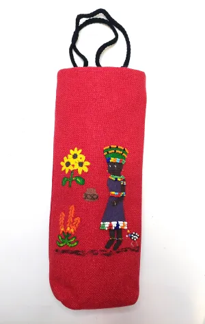 Beaded, hand painted wine bag lined with shweshwe