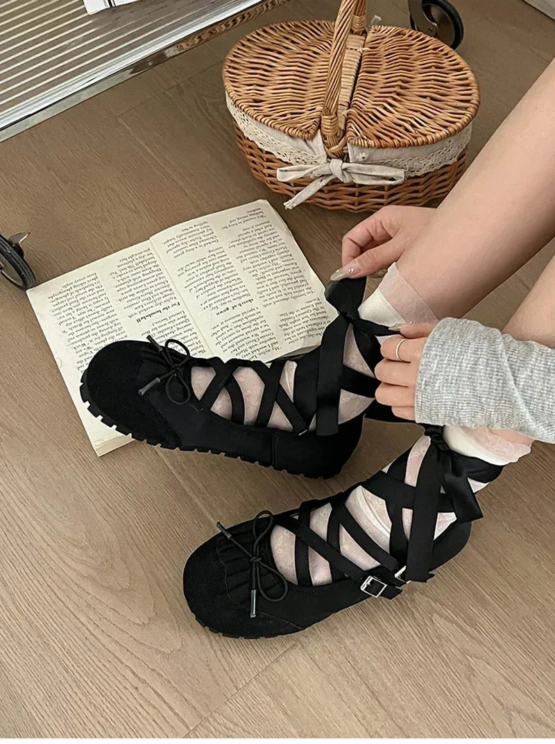 binfenxie New Spring Women Ballet Flats Fashion Elegant Round Toe Cross Strap Shoes Ladies Comfort Street Style Soft Sole Ballerinas Shoes
