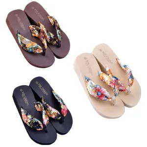 Bohemia Floral Beach Sandals Wedge Platform Thongs Slippers