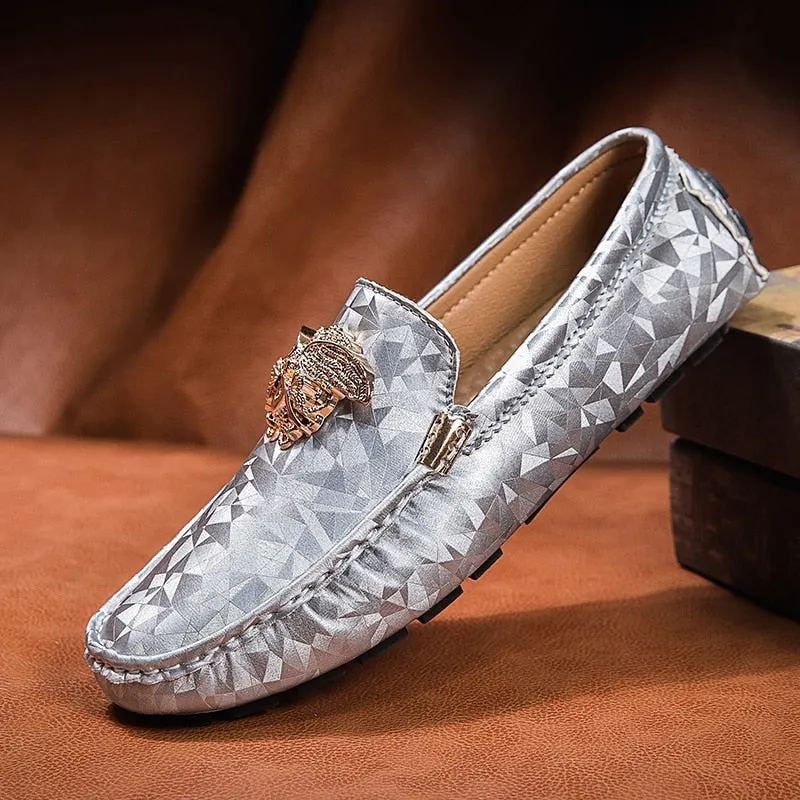 Brand Casual Shoes High Quality Men&#39;s Leather Shoes Snake Pea Shoes Spring Summer Leather Ladies Moccasin Loafers