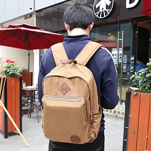 Canvas Backpack,AUGUR Casual Vintage Laptop Backpack, Lightweight School Daypack (Khaki)