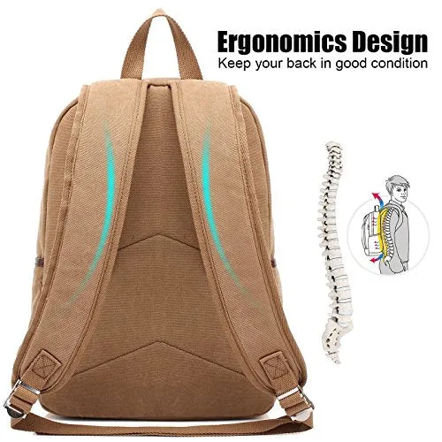 Canvas Backpack,AUGUR Casual Vintage Laptop Backpack, Lightweight School Daypack (Khaki)