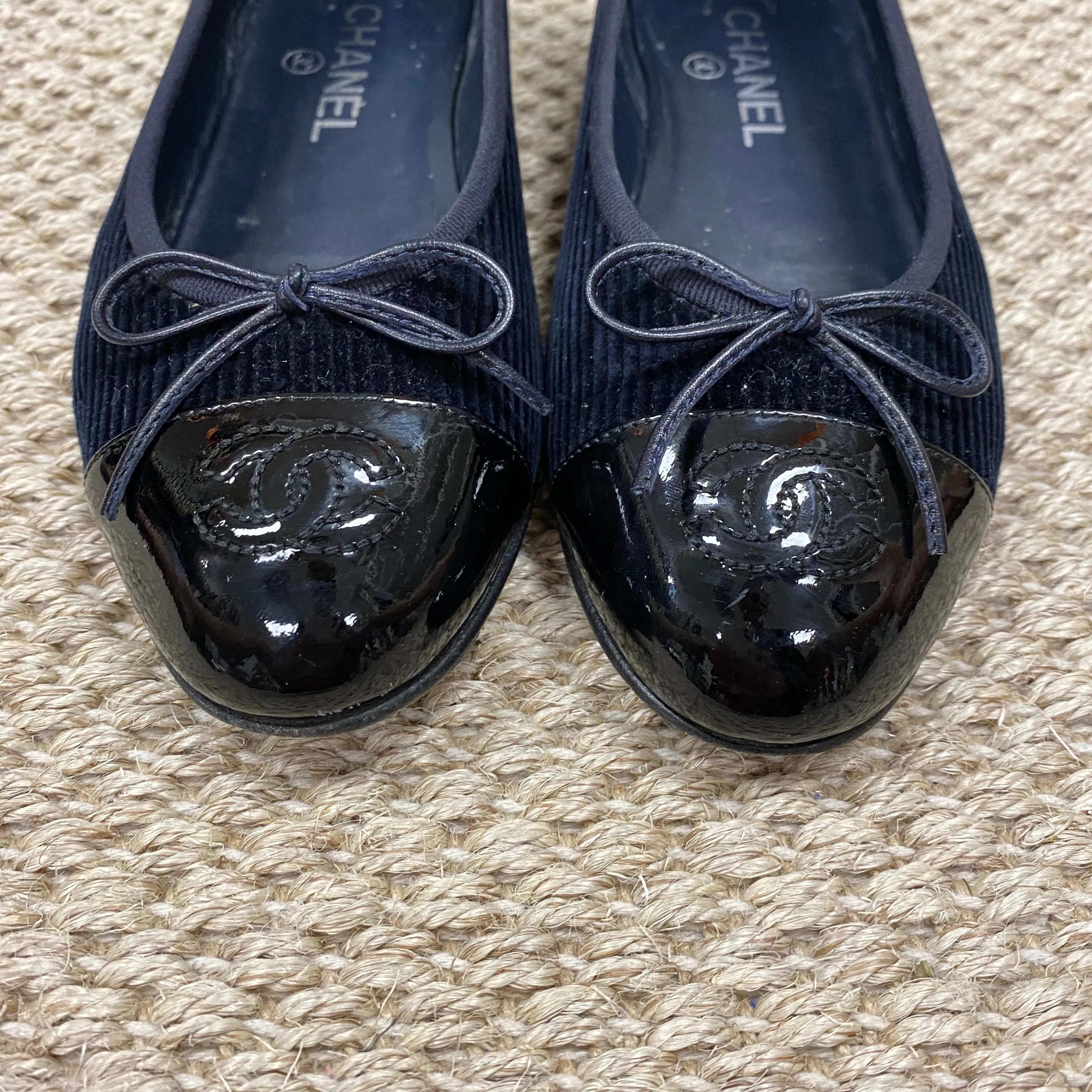 Chanel Navy Corduroy Ballet Flats