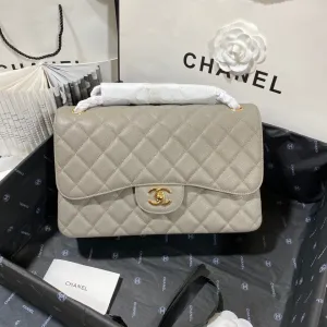 CHLLarge Classic Handbag Gold Hardware Grey For Women, Women&#8217;s Handbags, Shoulder Bags 11.8in/30cm