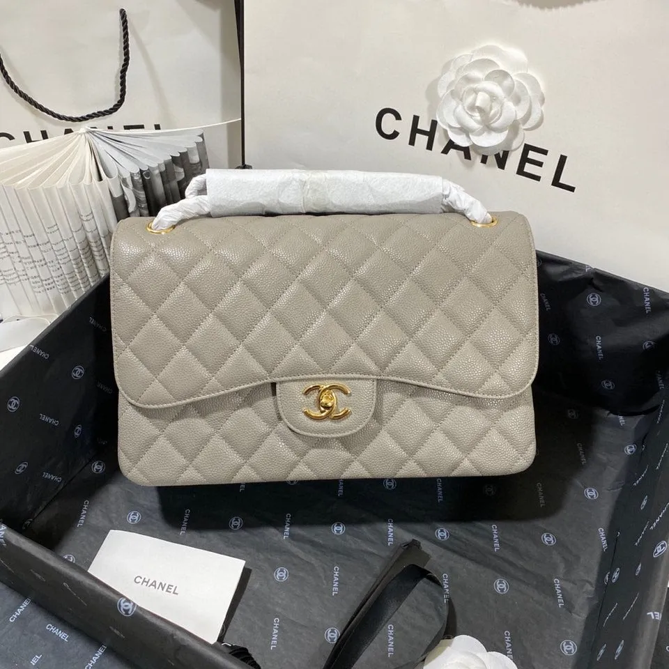 CHLLarge Classic Handbag Gold Hardware Grey For Women, Women&#8217;s Handbags, Shoulder Bags 11.8in/30cm