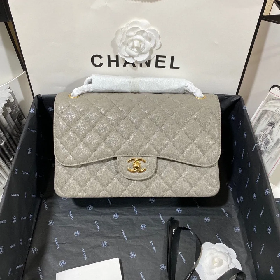CHLLarge Classic Handbag Gold Hardware Grey For Women, Women&#8217;s Handbags, Shoulder Bags 11.8in/30cm