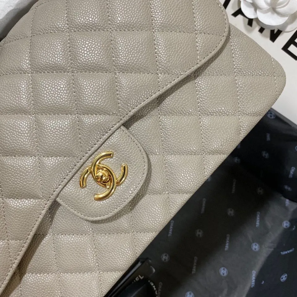 CHLLarge Classic Handbag Gold Hardware Grey For Women, Women&#8217;s Handbags, Shoulder Bags 11.8in/30cm