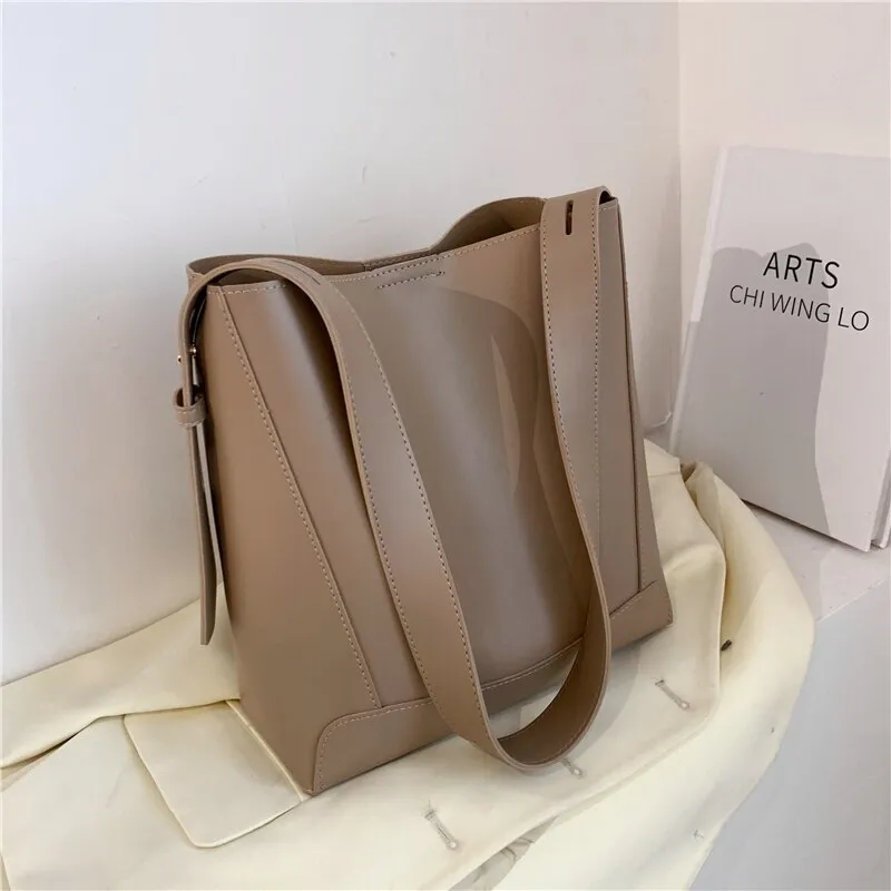 Christmas Gift Burminsa Wide Strap Soft Bucket Crossbody Shoulder Bags For Women Brand Designer Solid Color Large Capacity Ladies Handbags 2021