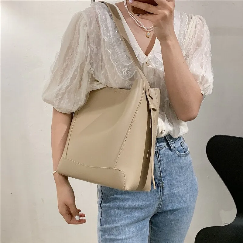 Christmas Gift Burminsa Wide Strap Soft Bucket Crossbody Shoulder Bags For Women Brand Designer Solid Color Large Capacity Ladies Handbags 2021