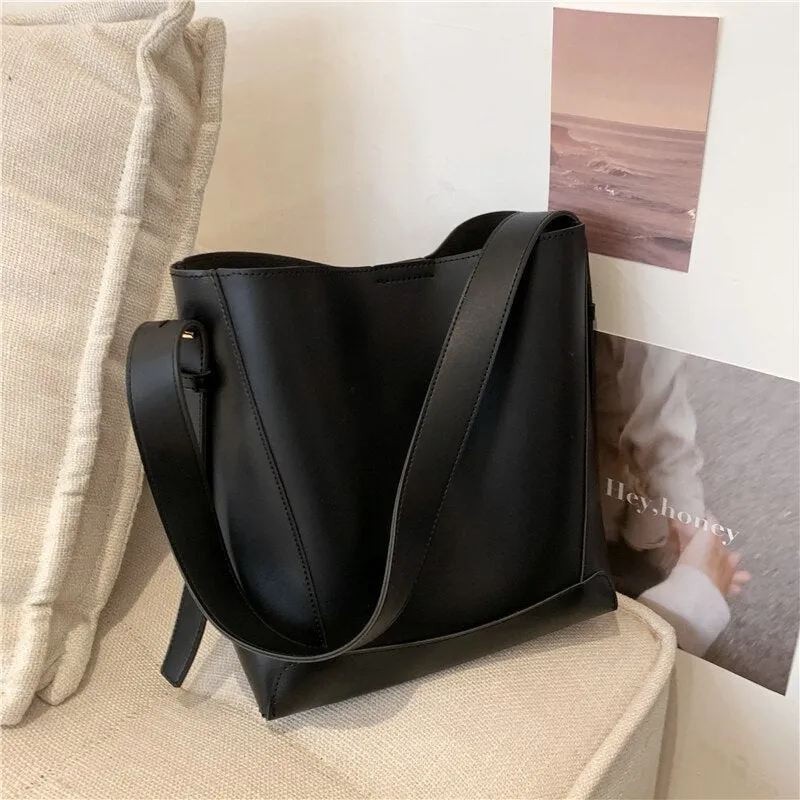 Christmas Gift Burminsa Wide Strap Soft Bucket Crossbody Shoulder Bags For Women Brand Designer Solid Color Large Capacity Ladies Handbags 2021