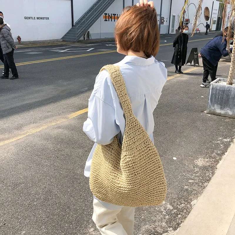 Christmas Gift casual straw women shoulder bags wicker woven ladies handbags handmade summer beach rattan bag female messenger bag large tote