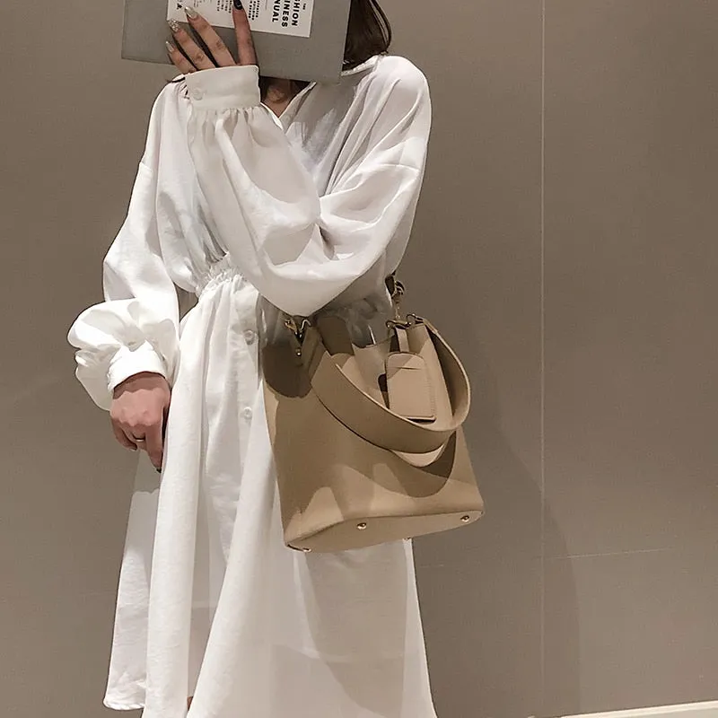 Christmas Gift casual wide strap bucket bag designer women shoulder bags luxury pu crossbody bag large capacity messenger bag simply purse 2021