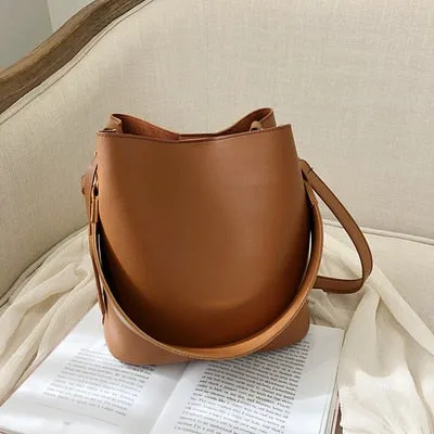 Christmas Gift casual wide strap bucket bag designer women shoulder bags luxury pu crossbody bag large capacity messenger bag simply purse 2021