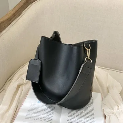 Christmas Gift casual wide strap bucket bag designer women shoulder bags luxury pu crossbody bag large capacity messenger bag simply purse 2021