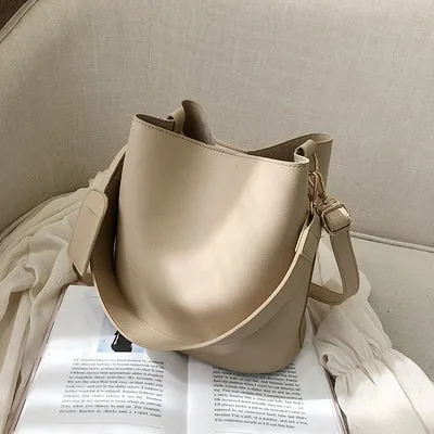 Christmas Gift casual wide strap bucket bag designer women shoulder bags luxury pu crossbody bag large capacity messenger bag simply purse 2021