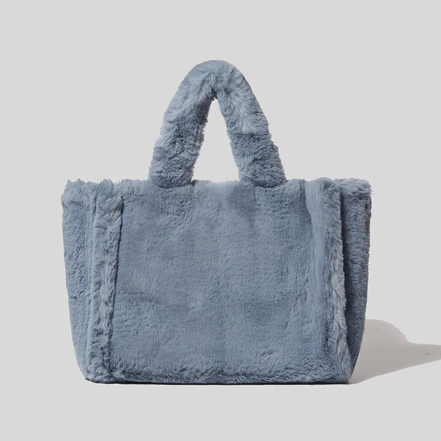 Christmas Gift Fashion Overlarge Tote Bag Luxury Faux Fur Women Handbags Designer Lady Hand Bags Fluffy Soft Plush Shopper Bag Warm Winter 2021
