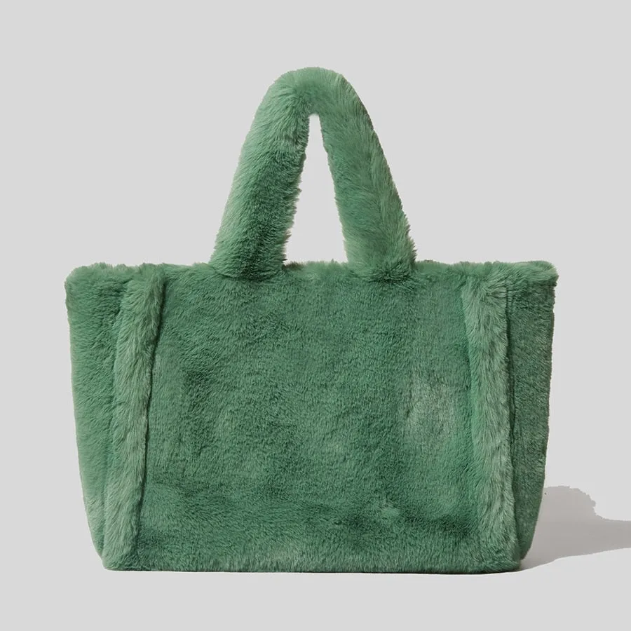Christmas Gift Fashion Overlarge Tote Bag Luxury Faux Fur Women Handbags Designer Lady Hand Bags Fluffy Soft Plush Shopper Bag Warm Winter 2021