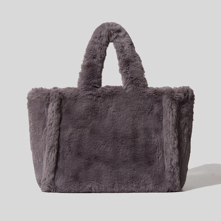 Christmas Gift Fashion Overlarge Tote Bag Luxury Faux Fur Women Handbags Designer Lady Hand Bags Fluffy Soft Plush Shopper Bag Warm Winter 2021