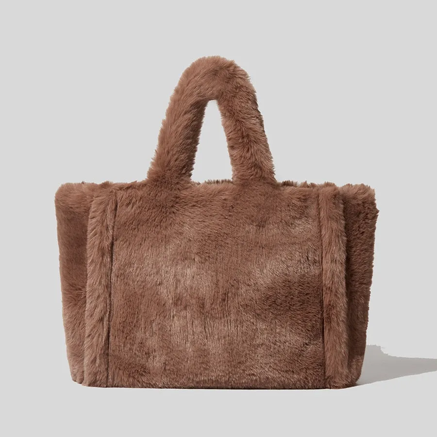 Christmas Gift Fashion Overlarge Tote Bag Luxury Faux Fur Women Handbags Designer Lady Hand Bags Fluffy Soft Plush Shopper Bag Warm Winter 2021