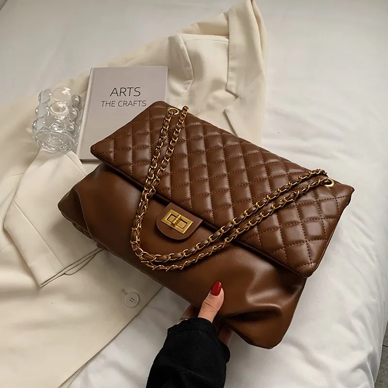 Christmas Gift Niche Design Rhombus Large-capacity Bag New Bag Female Autumn Chain Messenger Bag Fashion Shoulder Bag Underarm Bag Width: 37cm