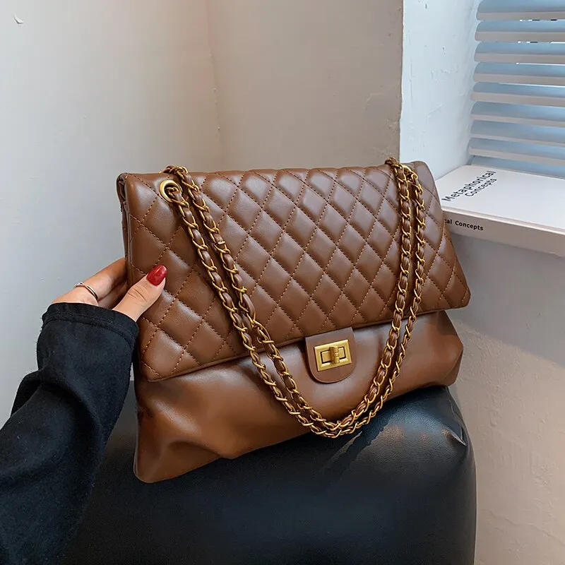 Christmas Gift Niche Design Rhombus Large-capacity Bag New Bag Female Autumn Chain Messenger Bag Fashion Shoulder Bag Underarm Bag Width: 37cm