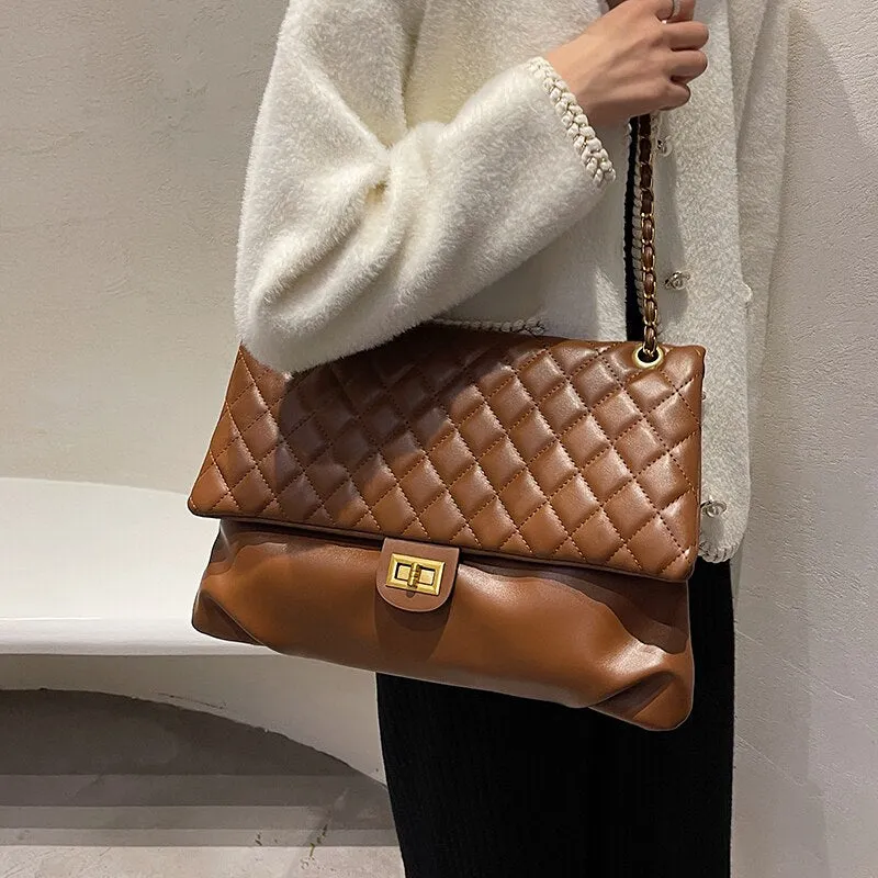 Christmas Gift Niche Design Rhombus Large-capacity Bag New Bag Female Autumn Chain Messenger Bag Fashion Shoulder Bag Underarm Bag Width: 37cm