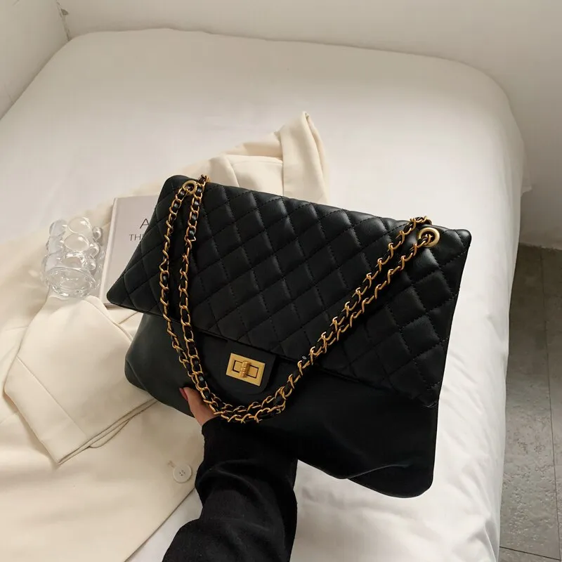 Christmas Gift Niche Design Rhombus Large-capacity Bag New Bag Female Autumn Chain Messenger Bag Fashion Shoulder Bag Underarm Bag Width: 37cm