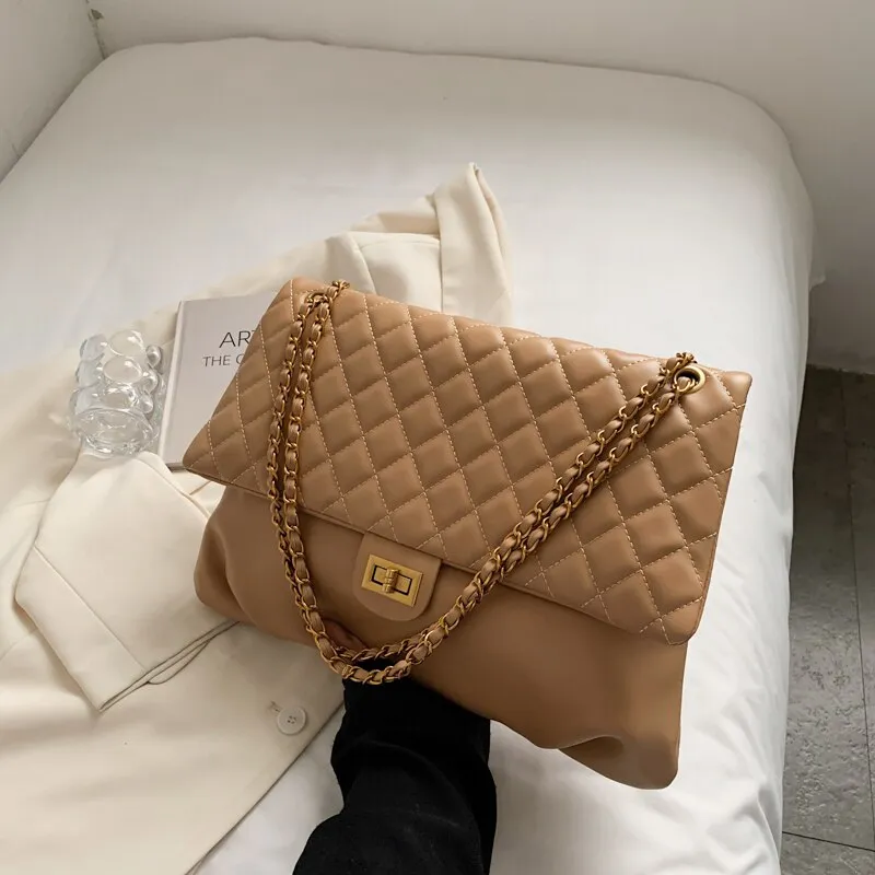 Christmas Gift Niche Design Rhombus Large-capacity Bag New Bag Female Autumn Chain Messenger Bag Fashion Shoulder Bag Underarm Bag Width: 37cm
