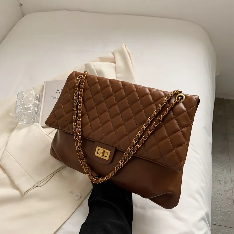 Christmas Gift Niche Design Rhombus Large-capacity Bag New Bag Female Autumn Chain Messenger Bag Fashion Shoulder Bag Underarm Bag Width: 37cm
