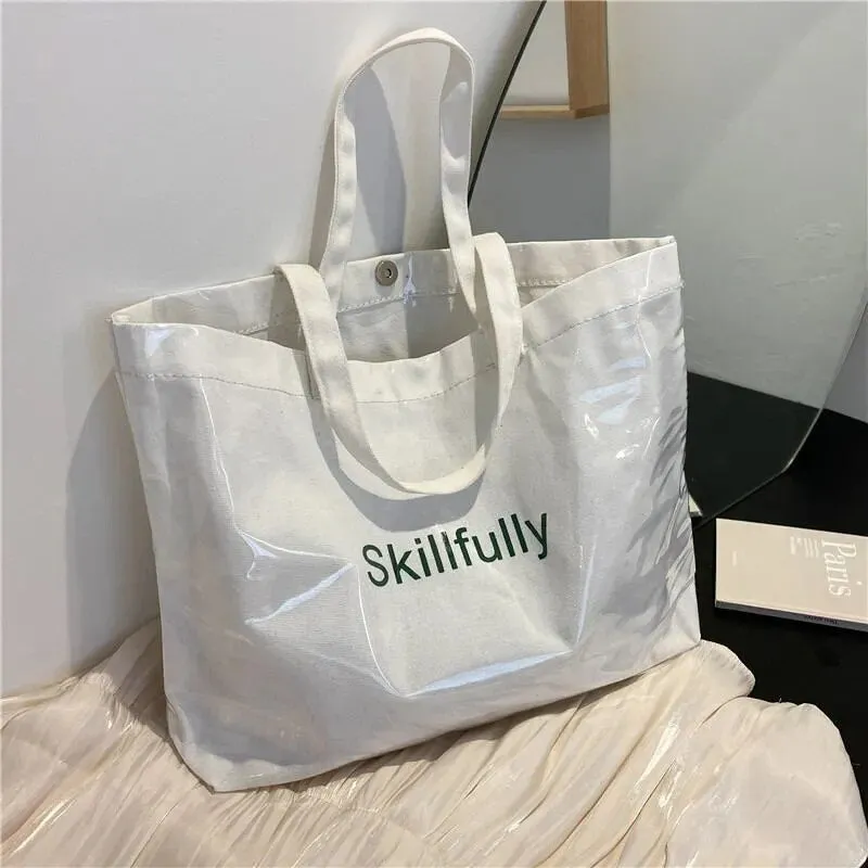 Christmas Gift Women Spring Summer New Fashion PVC Canvas Large Capacity Shoulder Underarm Bag Vintage Printing Ladies Bucket Shopping Handbag
